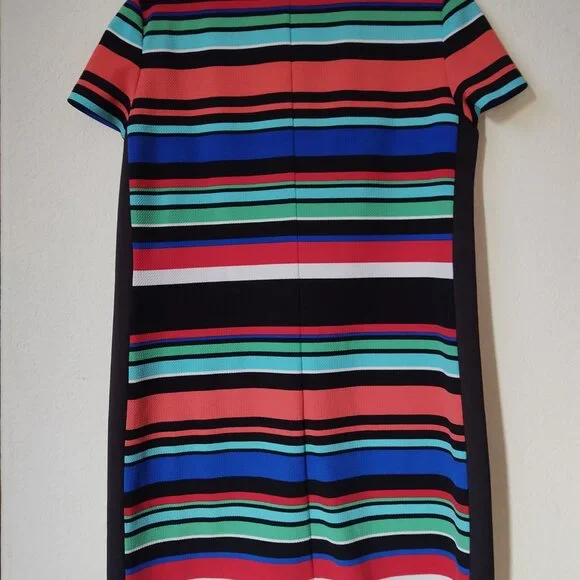 LONDON STYLE COLLECTIONS BLACK BACK FRONT STRIPED PETITE SIZE 14 KNIT STYLE DRES - Picture 4 of 7